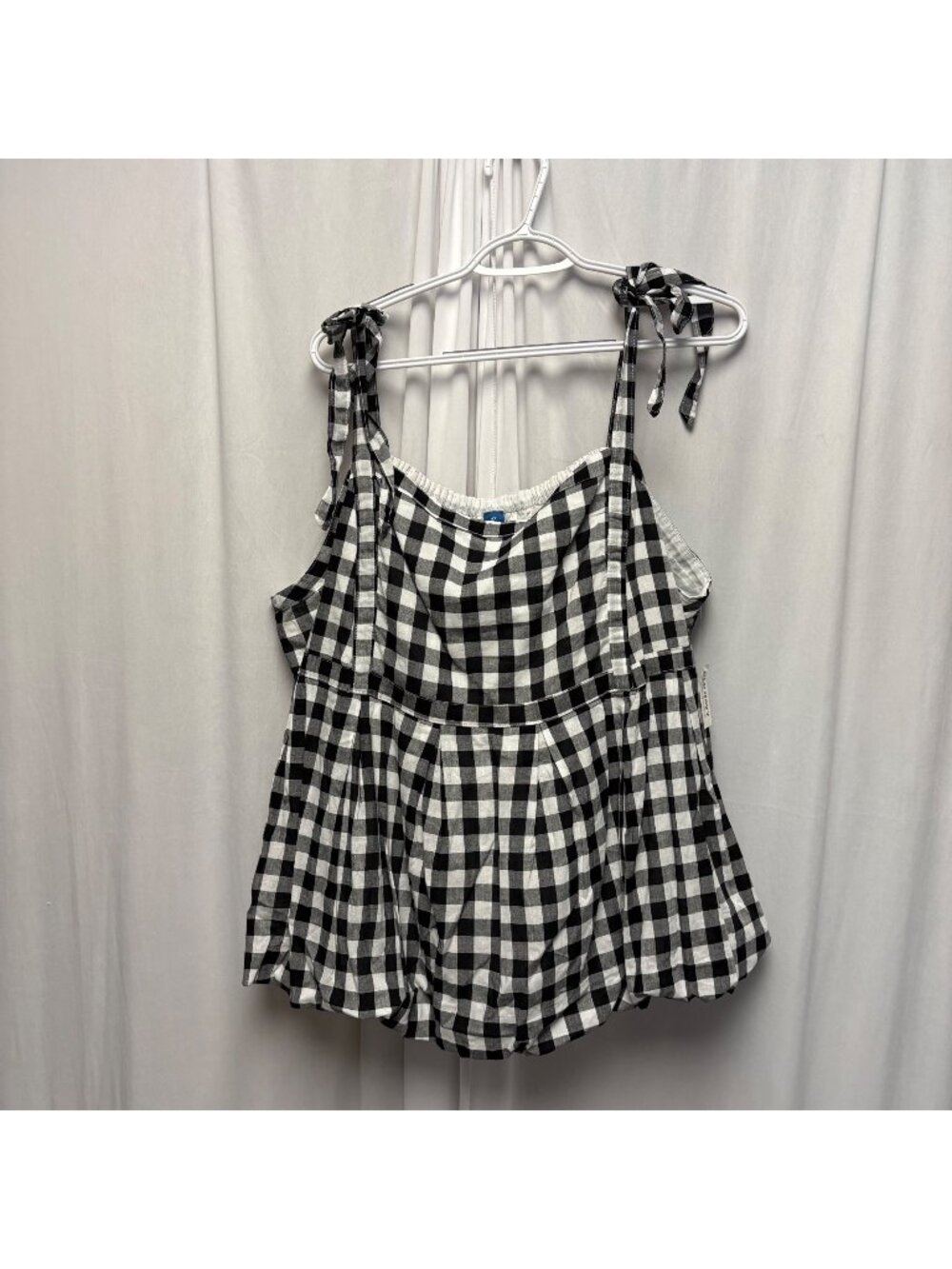 Old Navy Sleeveless Peplum Top Womens 4X Black White Gingham Tie-Shoulder NEW
